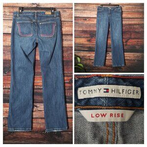Tommy Hilfiger Y2K Jeans Size 8 Low Rise Straight Blue Denim Embroidered Pockets